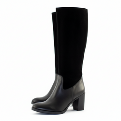 Olivier dámské kožené kozačky na vysokém podpatku černé s obložením