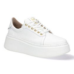 Tenisky módní kožené dámské polobotky na silné podrážce Pollonus bílé 5-1722-001