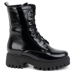 Dámské zateplené kožené boty 401BB černý lak