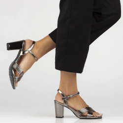 Dámské kožené sandály na jehlovém podpatku DS6901/25 GN graphite