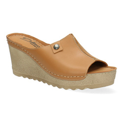 Dámské kožené žabky na platformách Pollonus red face 5-0937-042