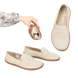 BAREFOOT Elegantní dámské minimalistické kožené mokasíny 1280 beige