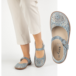 Dámská kožená obuv barefoot s potiskem 1284 modrá