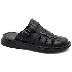 Pánské kožené žabky 806 black s polstrovanou stélkou