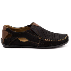 Pánská kožená mokasínová obuv 901 letní černá s hnědou