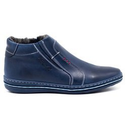 Pánské zimní kožené boty 381S navy blue