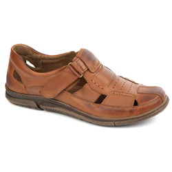 Pánská kožená obuv na suchý zip 937KOM hnědá