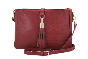 Kožená kabelka s ozdobným střapcem Červená