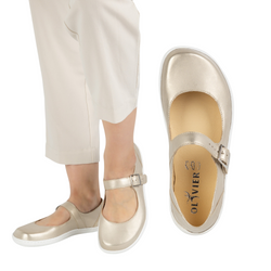 Olivier 1286 dámské barefoot baleríny - kožené boty s přezkou pro každodenní nošení a elegantní styling zlaté barvy