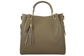 Kožená taška s třásněmi - tmavě béžová