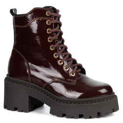 Dámské kožené kozačky Olivier 404BB na šněrování na jehlovém podpatku se zipem v bordó barvě