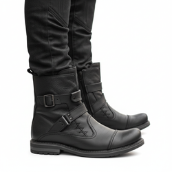 Pánské černé kožené sobolí boty 82KZ - obuv na motorku z přírodní kůže