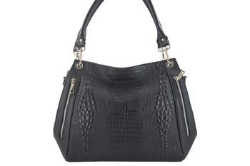 Módní velká kožená taška přes rameno - černá