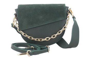 Kožená kabelka s ozdobným řetízkem - tmavě zelená