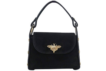 Kufr semišové kabelky se zlatými doplňky - černý