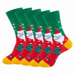 5 párů vánočních ponožek bavlna Santa dárková sada zelená