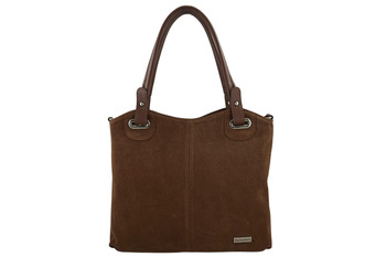 Velká elegantní kabelka z přírodní kůže a semiše - hnědá