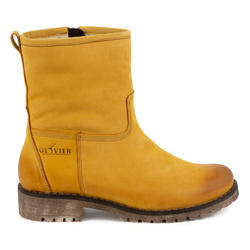 Dámské zateplené zimní kožené boty 340BB Mustard