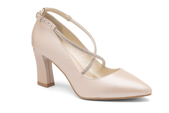 Kožené lodičky s ozdobnými křížovými pásky béžové BUTDAM