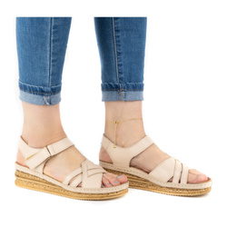 Pohodlné dámské kožené sandály 0658W beige