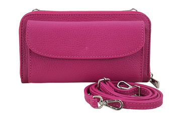 Peněženka s koženým pouzdrem na telefon - fuchsiová