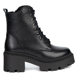 Dámské kožené kozačky Olivier 404BB na šněrování na jehlovém podpatku se zipem černé barvy