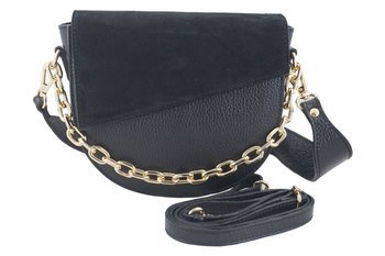 Kožená kabelka s ozdobným řetízkem - černá