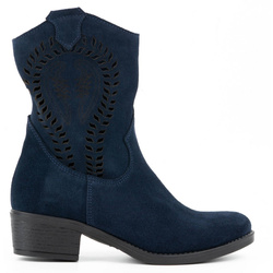 Dámské prolamované boty na podpatku Angela navy blue