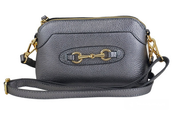 Malá kožená večerní kabelka - Stříbrná tmavá