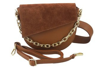 Kožená kabelka s ozdobným řetízkem - světle hnědá