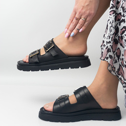 Pollonus dámské kožené žabky Black 5-1755-001