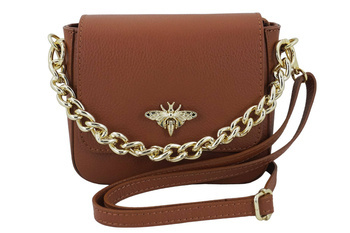 Módní kožená kabelka se zlatým řetízkem - světle hnědá