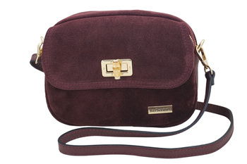 Malá semišová poštovní taška se zlatým zapínáním - bordó