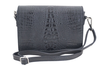 Taška přes rameno s klopou Croco - černá