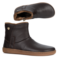 Dámské kožené zateplené boty barefoot se zipem Olivier 202MP hnědé