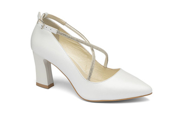 Kožené lodičky s ozdobnými křížovými pásky bílé BUTDAM