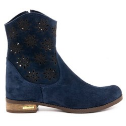 Dámské semišové prolamované kozačky Janet navy blue