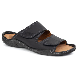 Klasické pánské kožené žabky na suchý zip 0048 black nubuk