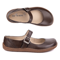 Olivier 1286 dámské barefoot baleríny - kožené boty s přezkou pro ležérní a elegantní styling hnědé barvy