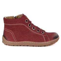 Dámské zimní kožené zateplené boty barefoot 1299 burgundy