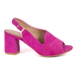 Dámské sandály na podpatku N1818 FUKSY z přírodní semišové kůže fuchsiové barvy 