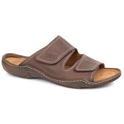 Klasické pánské kožené žabky na suchý zip 0048 brown