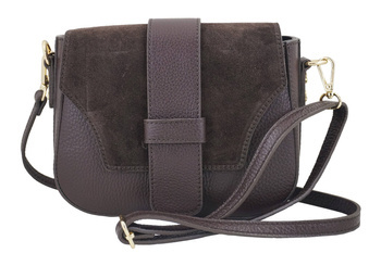 Kabelka do ruky s klopou ze semiše - Hnědá tmavá