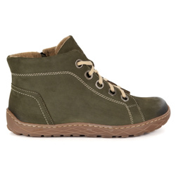 Dámské zimní kožené zateplené boty barefoot 1299 olive nubuk