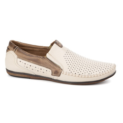 Pánské prolamované kožené mokasíny 0525 cream