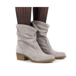 Dámské kožené kozačky na podpatku MONA šedé