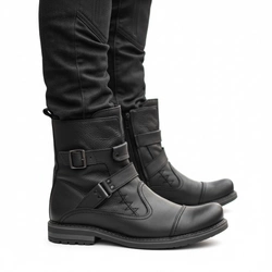 Pánské černé kožené sobolí boty 82KZ - obuv na motorku z přírodní kůže