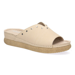 Dámské robustní kožené žabky Pollonus béžové 5-1622-004