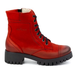 Dámské zateplené kožené boty 272BB red