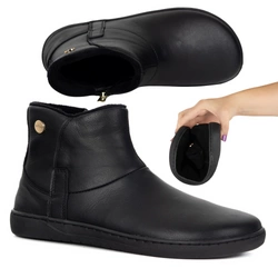 Dámské barefoot zimní kožené boty zateplené kožešinou Olivier 202MP black floter